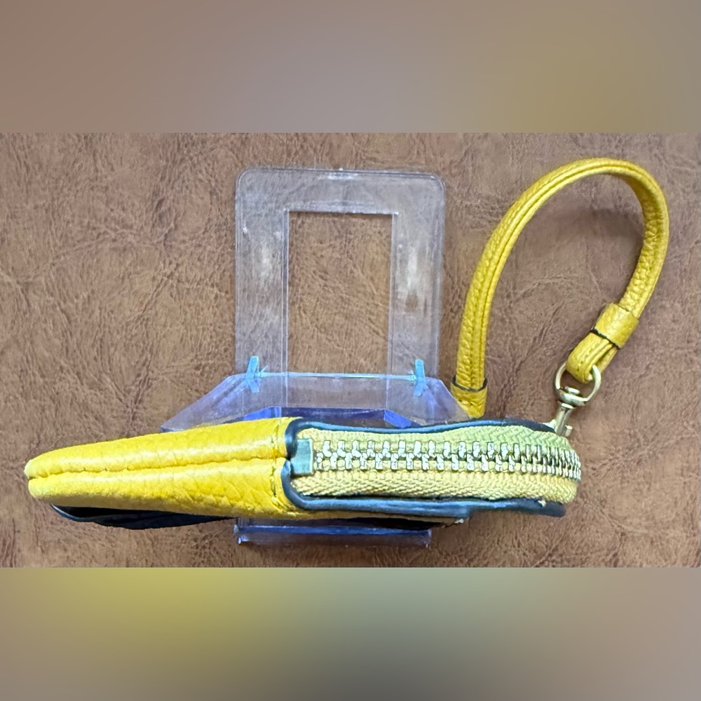 Tory Burch Perry Bombe Zip Card Case Golden Sunset Yellow Leather Wristlet - Picture 7 of 11